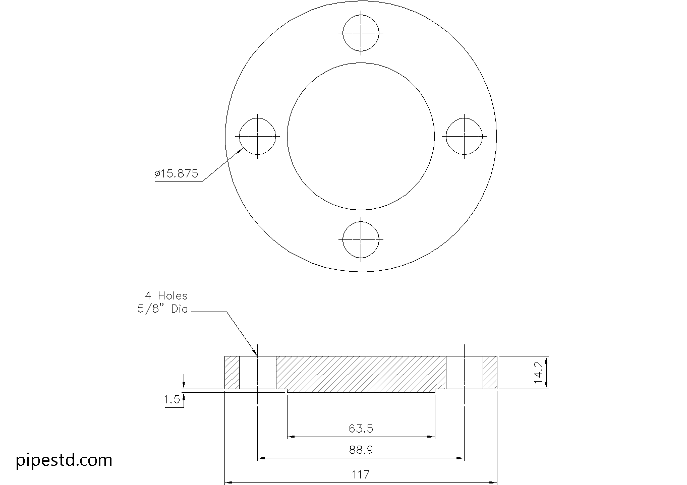 Blind Flange 1 1/4 Inch Class 150 Dimensions, Weight and Bolt Size