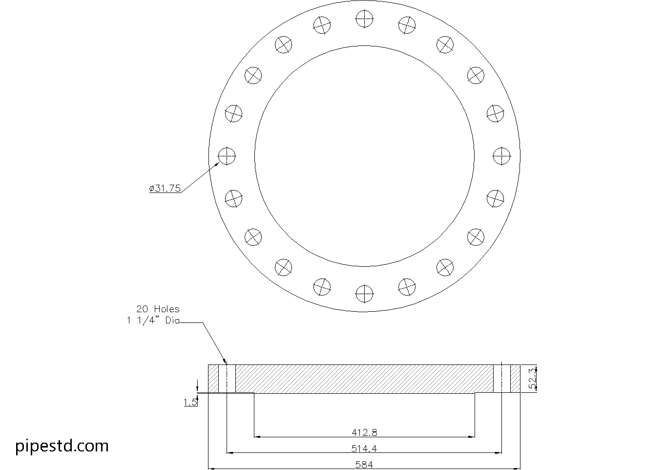 Blind Flange 14 Inch Class 300 Dimensions, Weight and Bolt Size