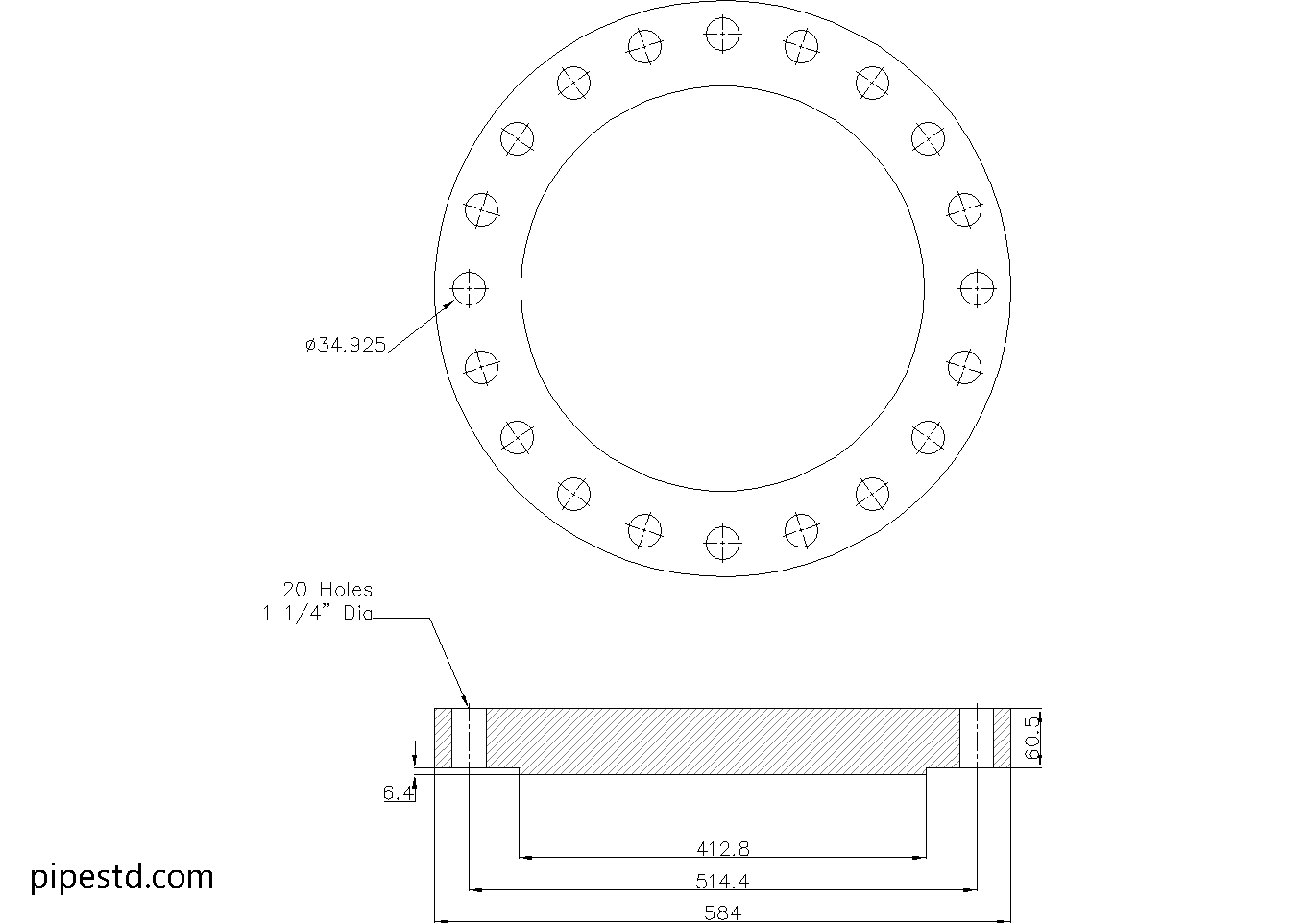 Blind Flange 14 Inch Class 400 Dimensions, Weight and Bolt Size