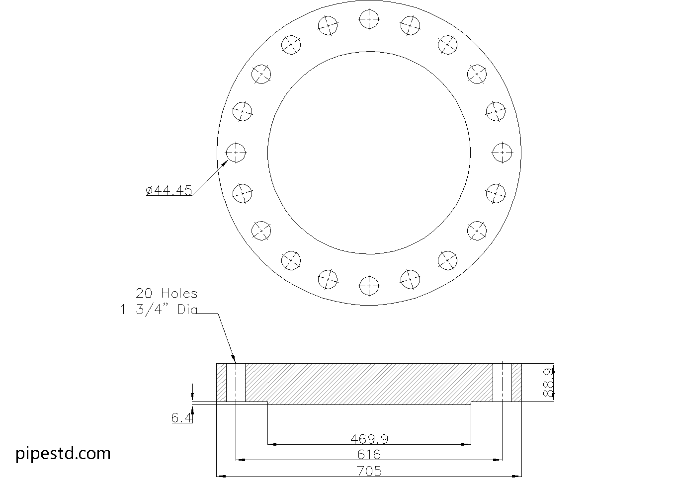 Blind Flange 16 Inch Class 900 Dimensions, Weight and Bolt Size