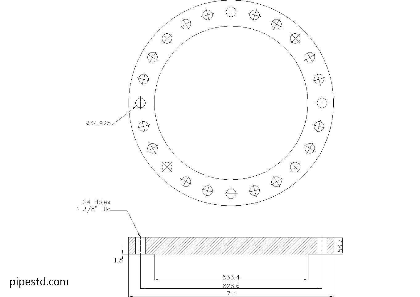 Blind Flange 18 Inch Class 300 Dimensions, Weight and Bolt Size