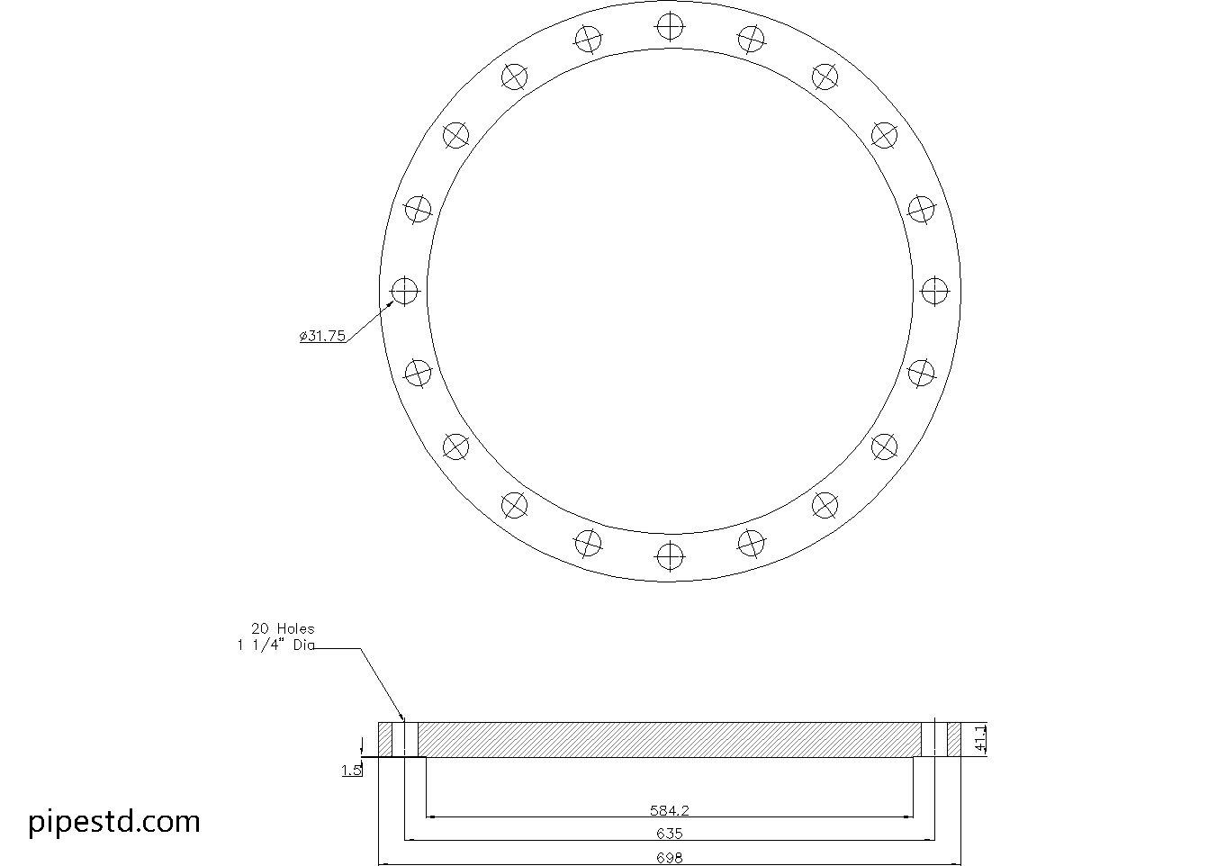 Blind Flange 20 Inch Class 150 Dimensions, Weight and Bolt Size
