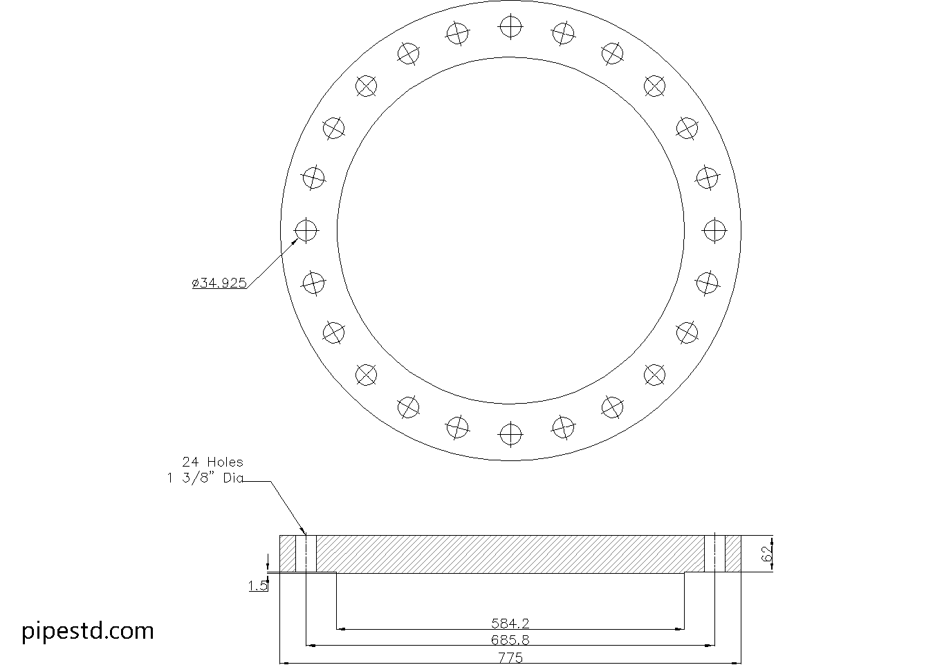 Blind Flange 20 Inch Class 300 Dimensions, Weight and Bolt Size