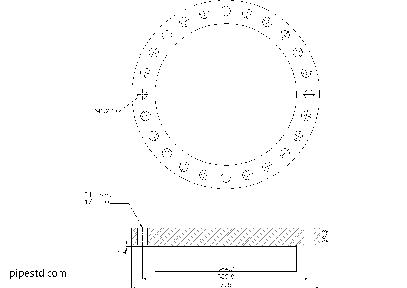 Blind Flange 20 Inch Class 400 Dimensions, Weight and Bolt Size