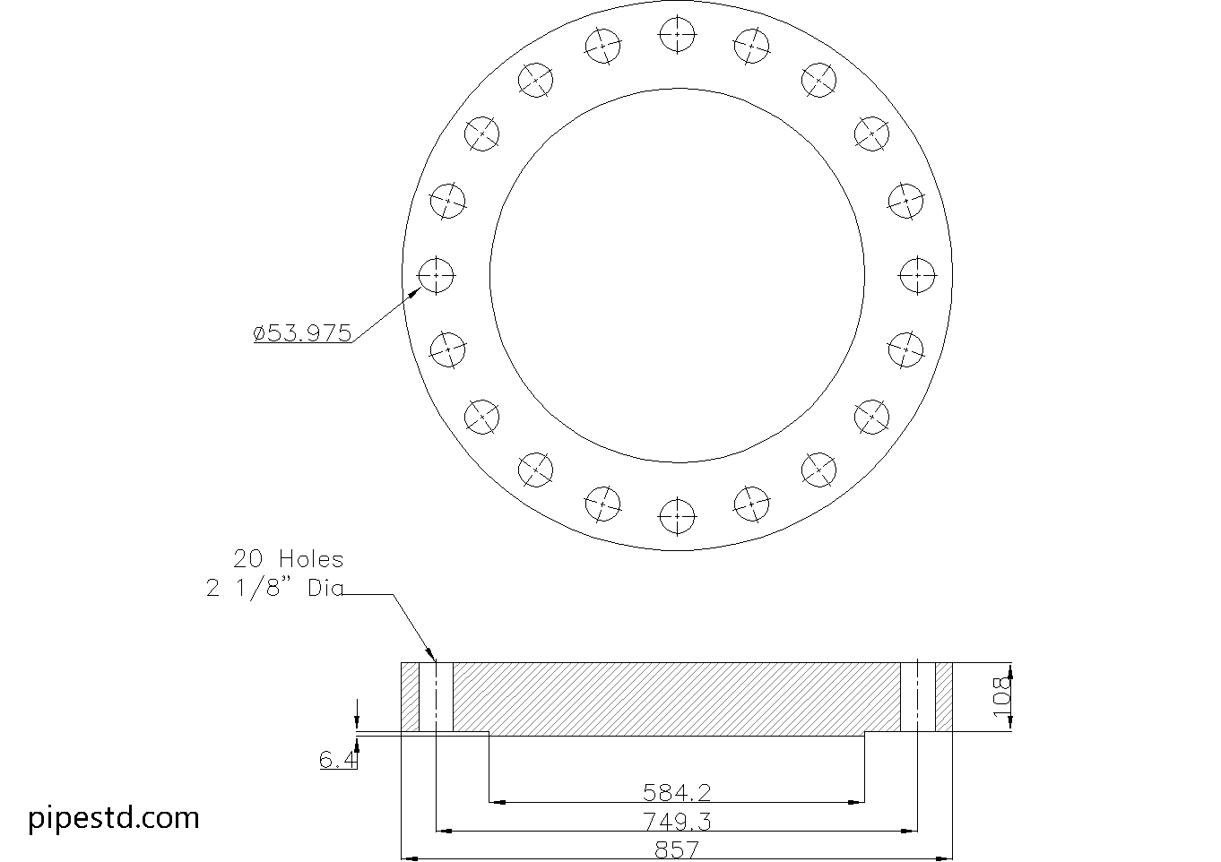 Blind Flange 20 Inch Class 900 Dimensions, Weight and Bolt Size
