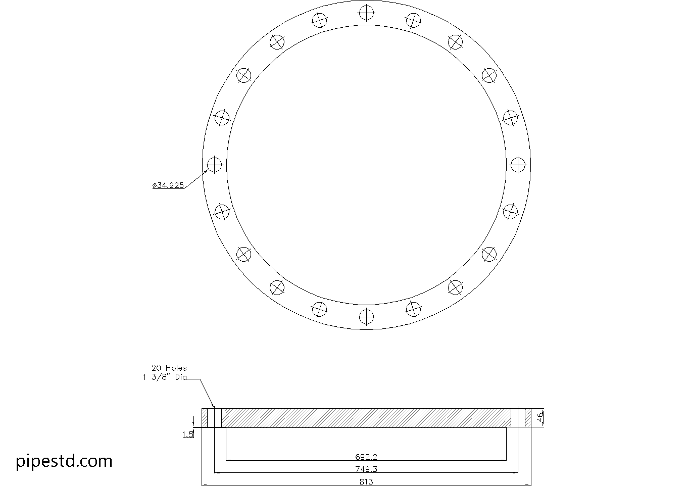 Blind Flange 24 Inch Class 150 Dimensions, Weight and Bolt Size