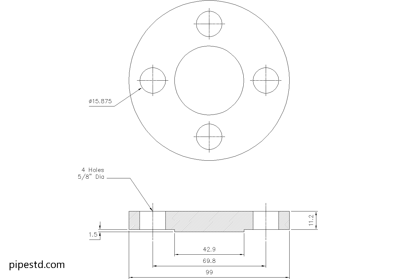 Blind Flange 3/4 Inch Class 150 Dimensions, Weight and Bolt Size