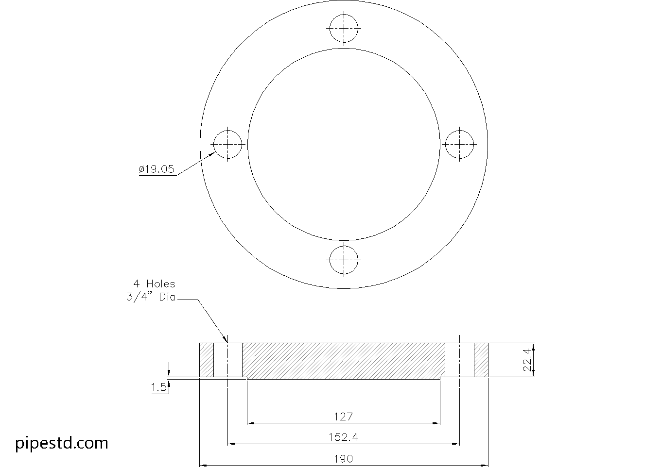 Blind Flange 3 Inch Class 150 Dimensions, Weight and Bolt Size