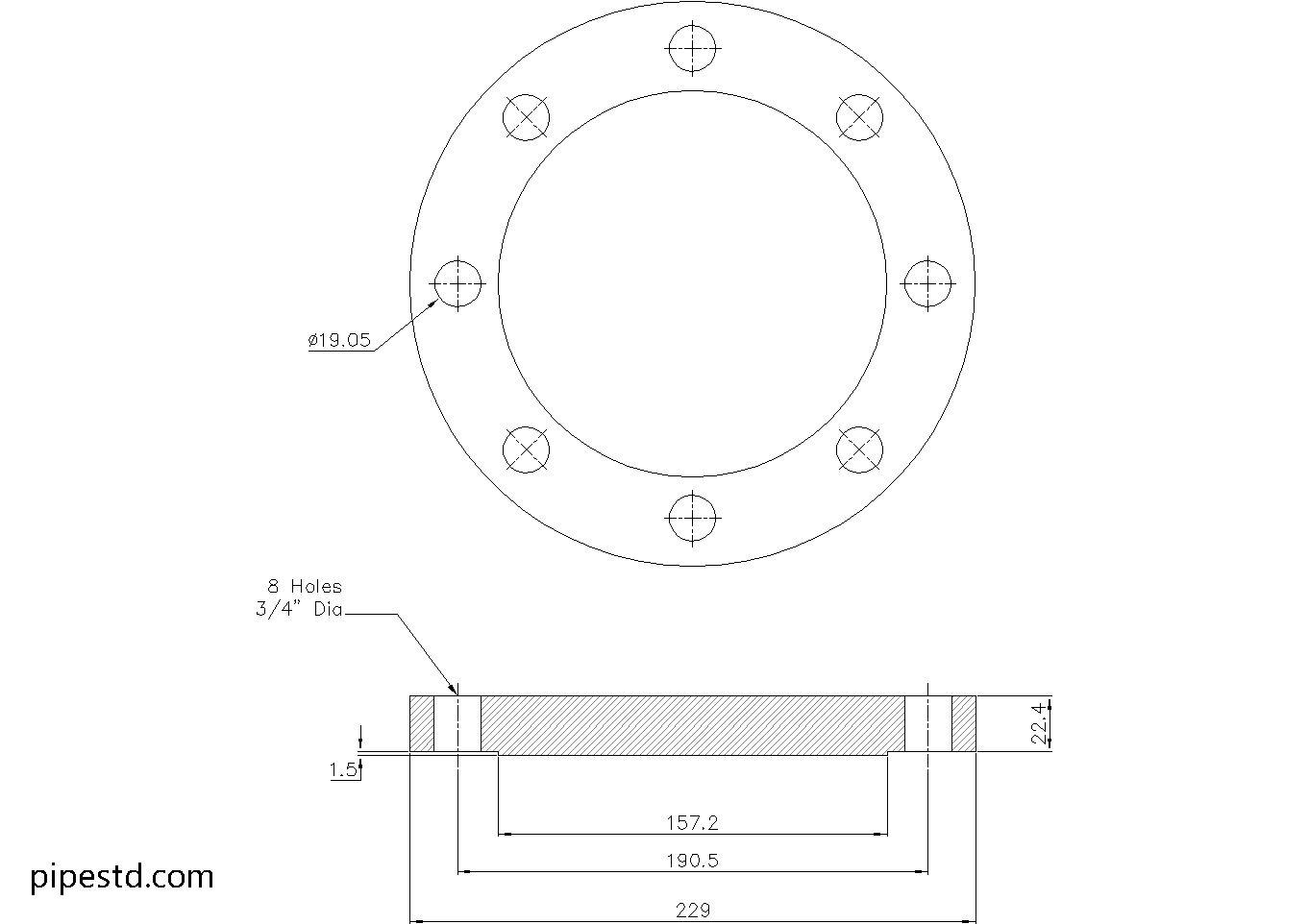 Blind Flange 4 Inch Class 150 Dimensions, Weight and Bolt Size