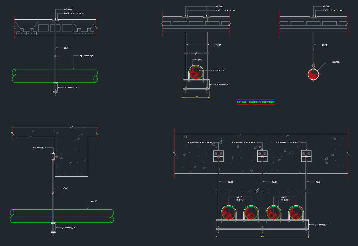 Pipe Hanger Support Details | Pipe Suspension and Support DWG