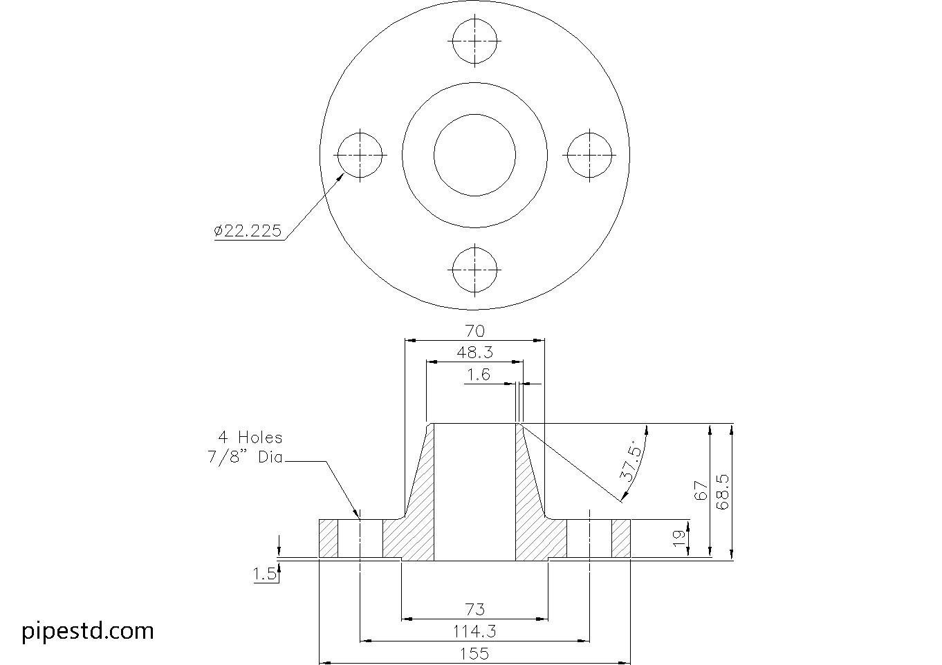 Weld Neck Flange 1 1/2 Inch Class 300 Dimensions, Weight and Bolt Size