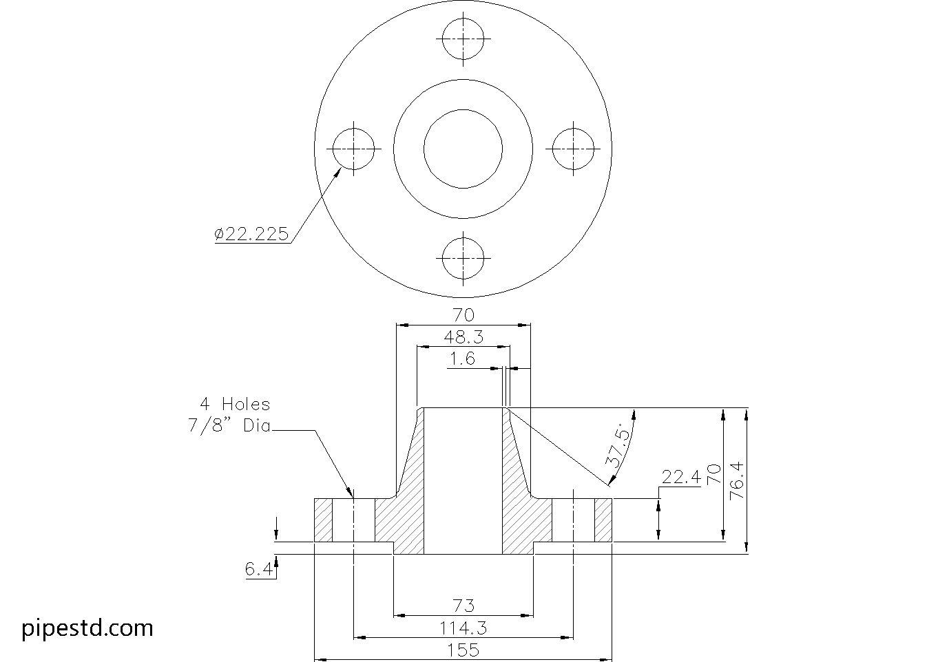 Weld Neck Flange 1 1/2 Inch Class 400 Dimensions, Weight and Bolt Size