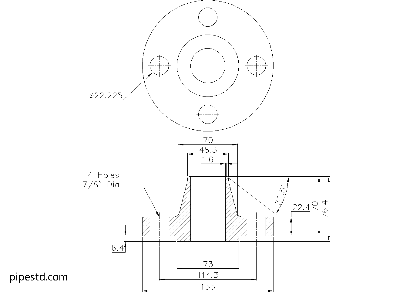 Weld Neck Flange 1 1/2 Inch Class 600 Dimensions, Weight and Bolt Size