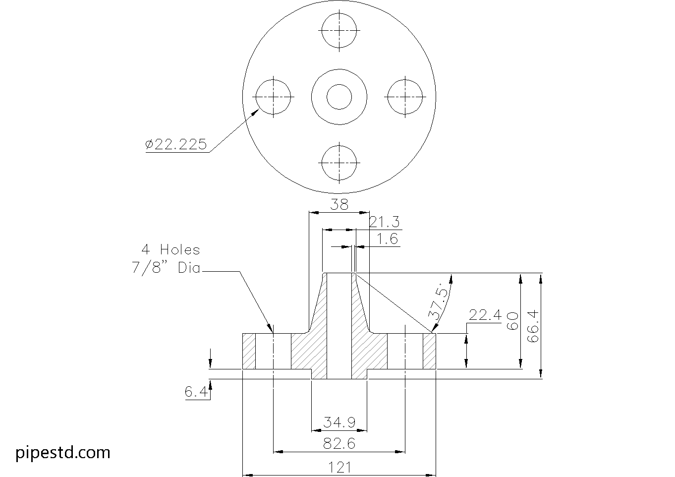 Weld Neck Flange 1/2 Inch Class 1500 Dimensions, Weight and Bolt Size