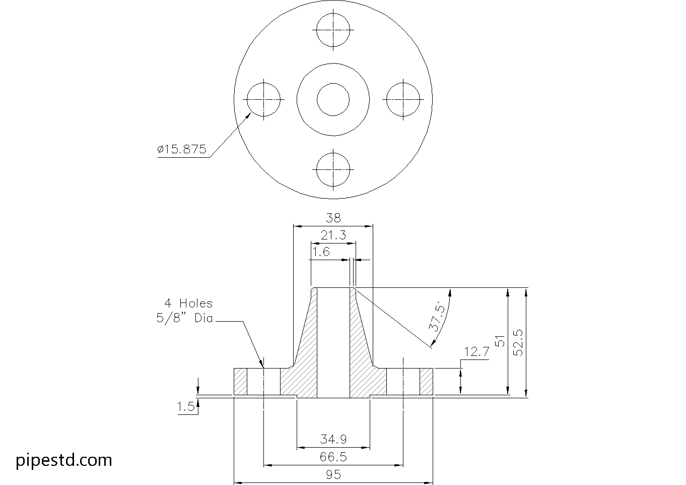 Weld Neck Flange 1/2 Inch Class 300 Dimensions, Weight and Bolt Size