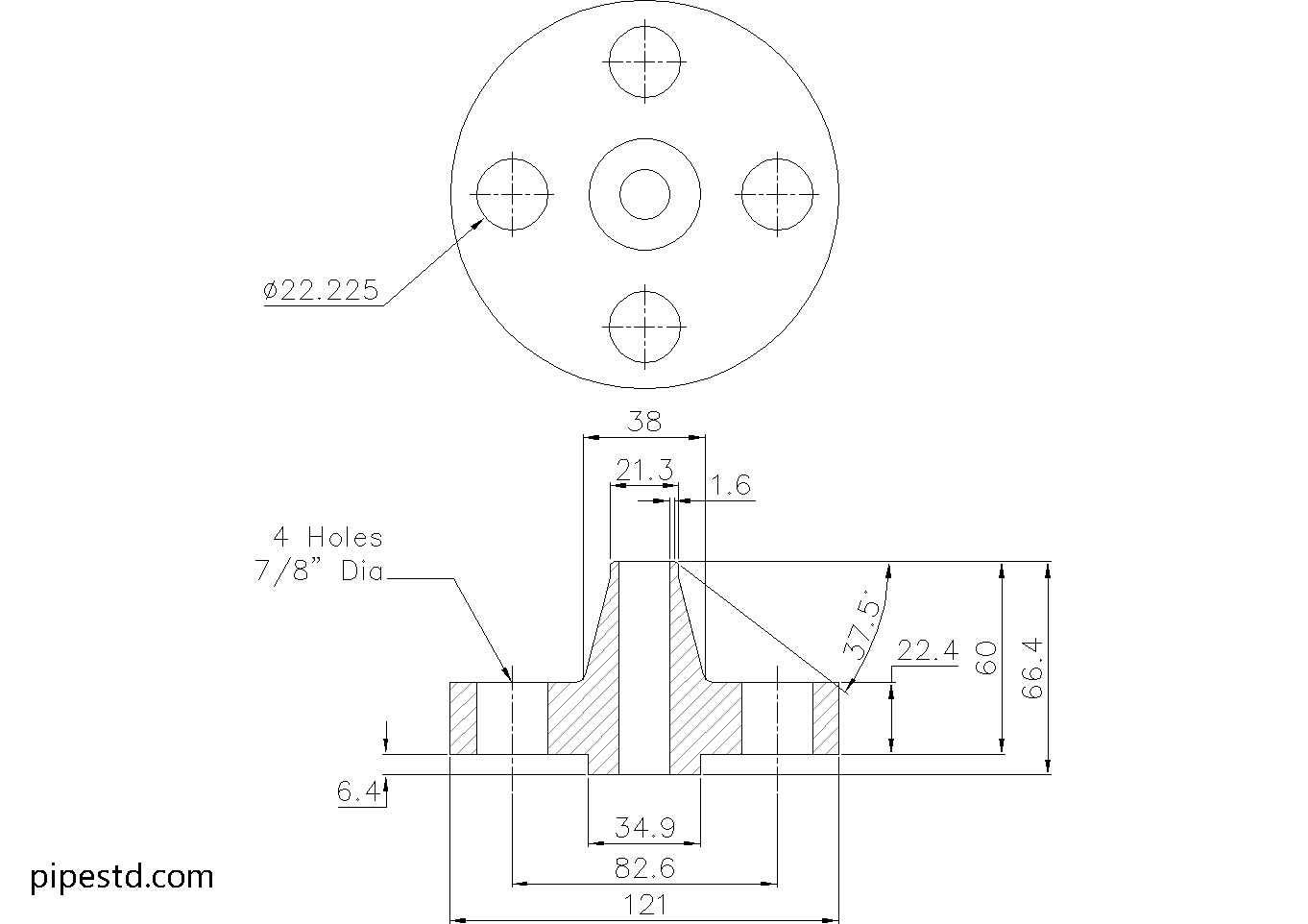 Weld Neck Flange 1/2 Inch Class 900 Dimensions, Weight and Bolt Size