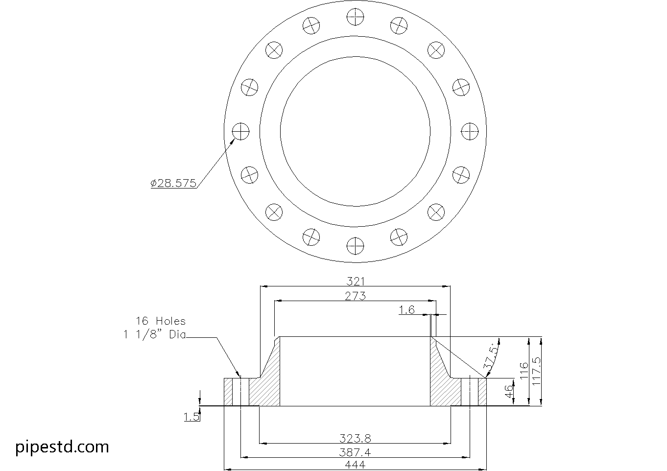 Weld Neck Flange 10 Inch Class 300 Dimensions, Weight and Bolt Size