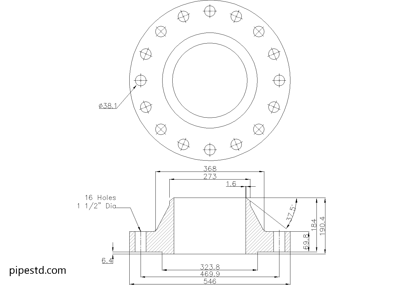 Weld Neck Flange 10 Inch Class 900 Dimensions, Weight and Bolt Size