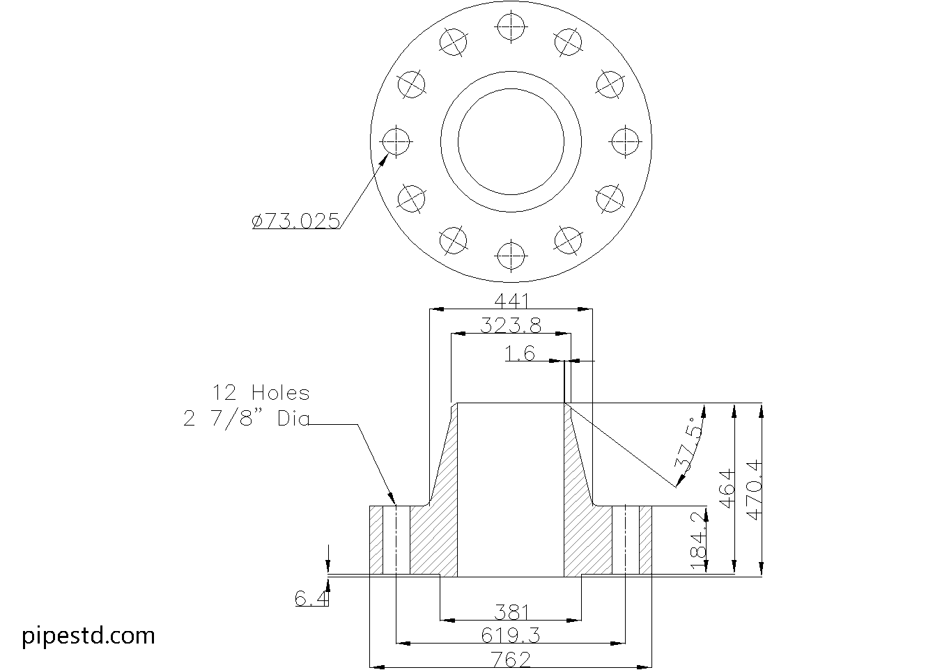 Weld Neck Flange 12 Inch Class 2500 Dimensions, Weight and Bolt Size