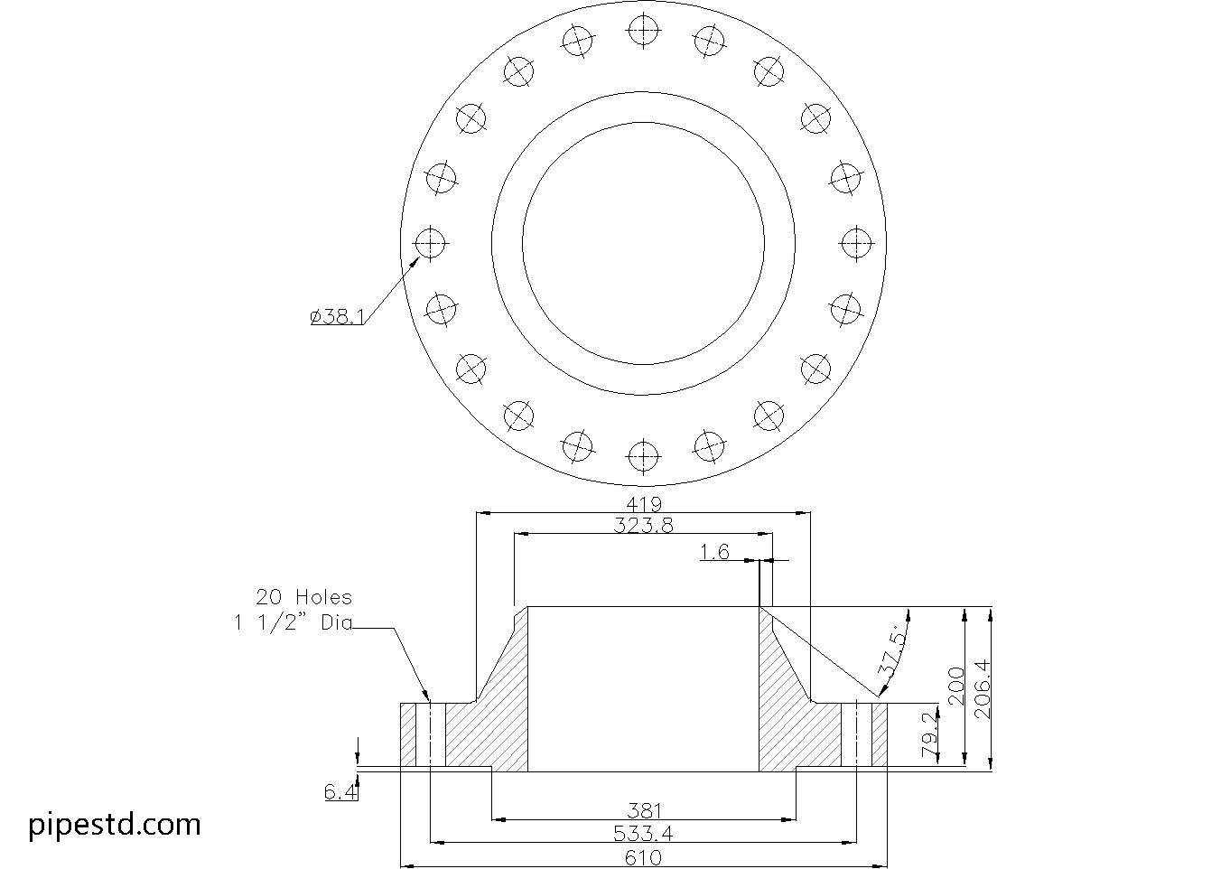 Weld Neck Flange 12 Inch Class 900 Dimensions, Weight and Bolt Size