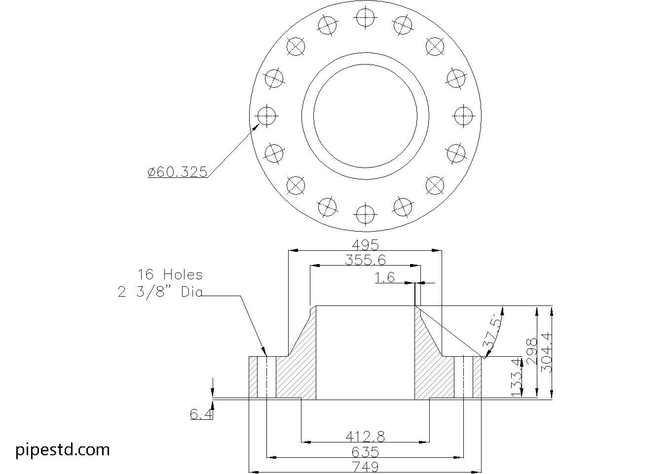 Weld Neck Flange 14 Inch Class 1500 Dimensions, Weight and Bolt Size