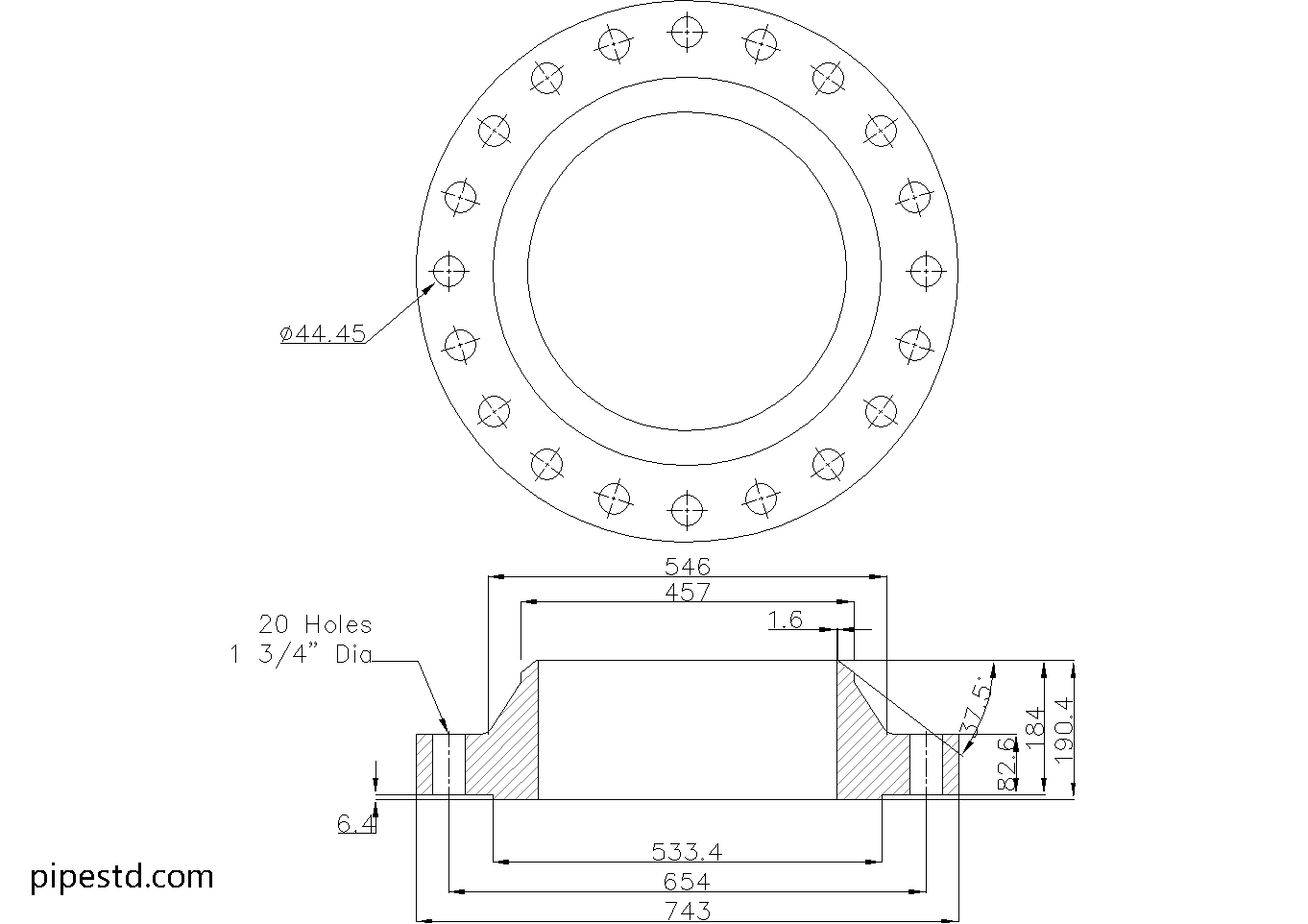 Weld Neck Flange 18 Inch Class 600 Dimensions, Weight and Bolt Size