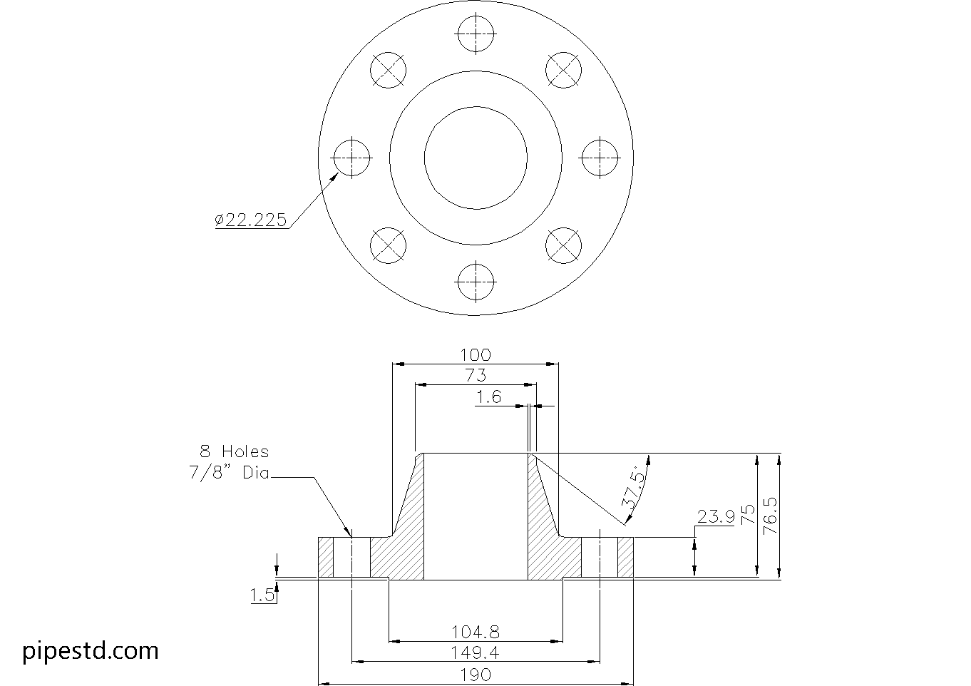 Weld Neck Flange 2 1/2 Inch Class 300 Dimensions, Weight and Bolt Size