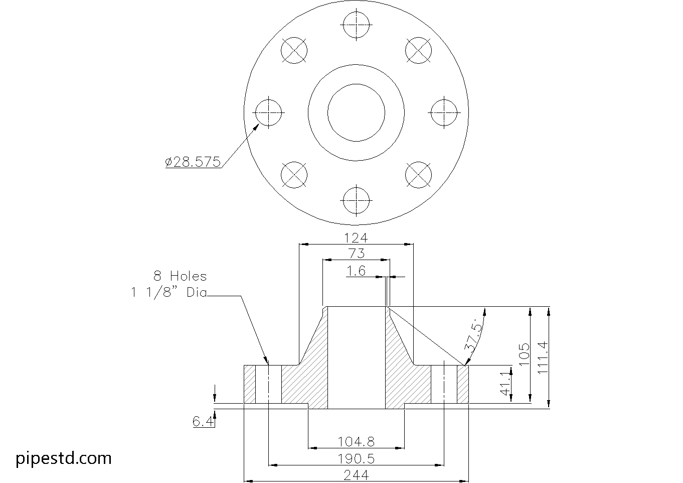 Weld Neck Flange 2 1/2 Inch Class 900 Dimensions, Weight and Bolt Size