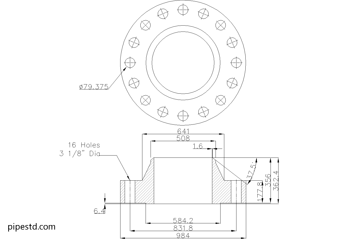 Weld Neck Flange 20 Inch Class 1500 Dimensions, Weight and Bolt Size