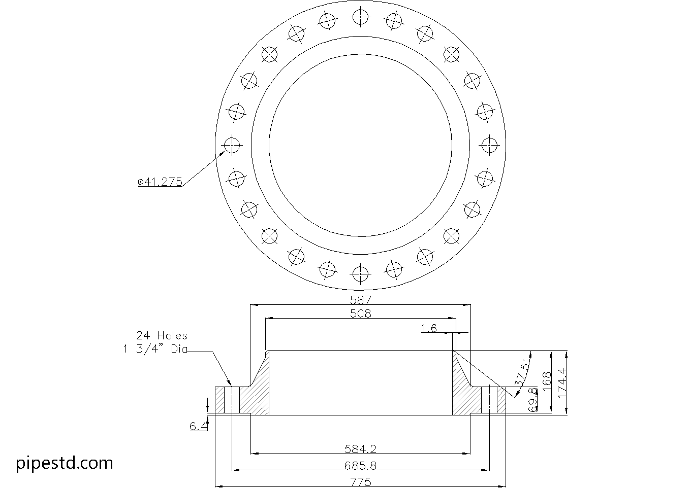 Weld Neck Flange 20 Inch Class 400 Dimensions, Weight and Bolt Size
