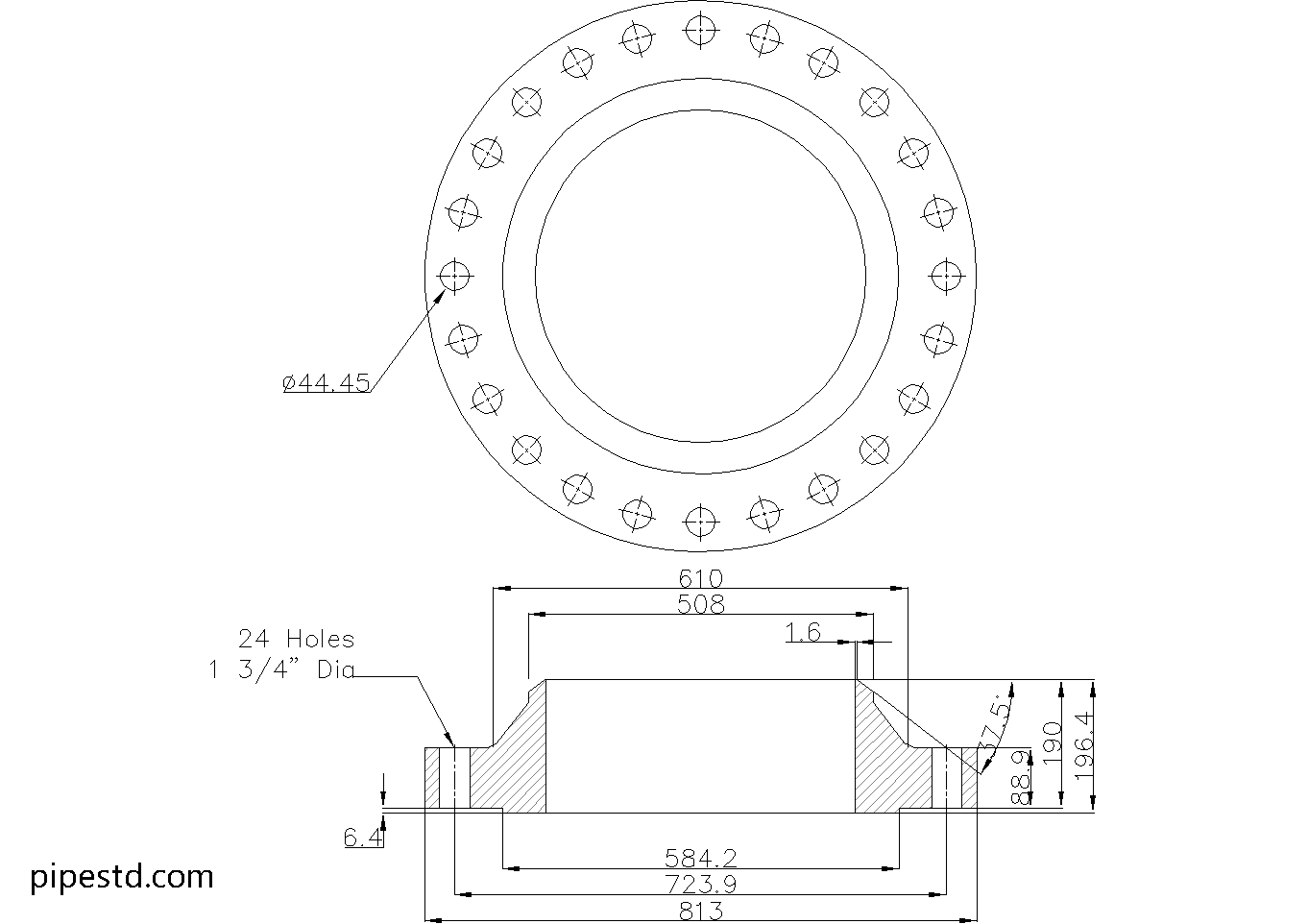 Weld Neck Flange 20 Inch Class 600 Dimensions, Weight and Bolt Size