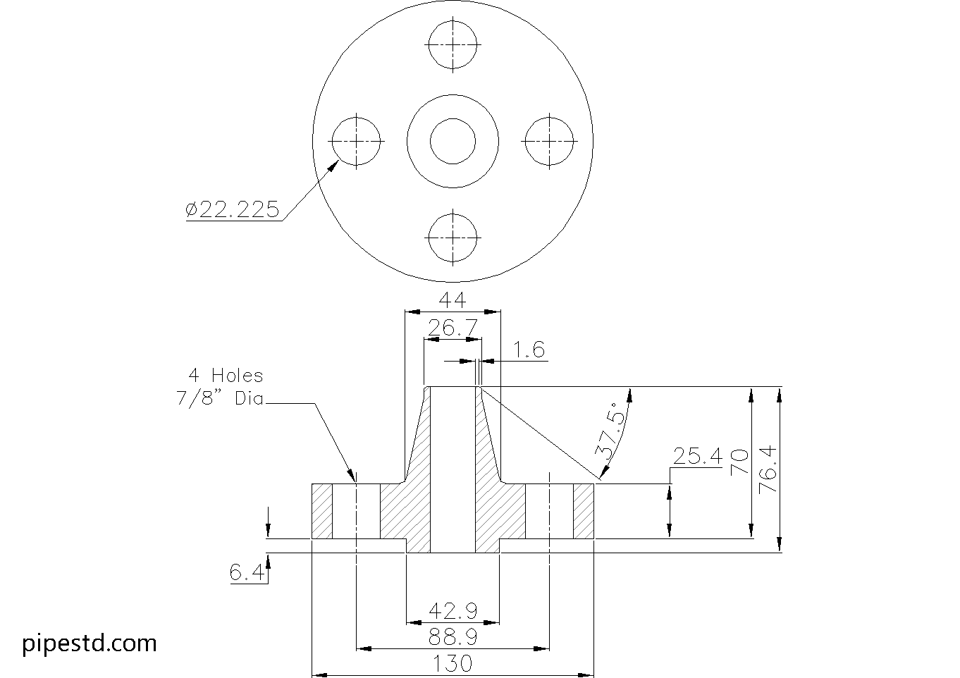 Weld Neck Flange 3/4 Inch Class 1500 Dimensions, Weight and Bolt Size
