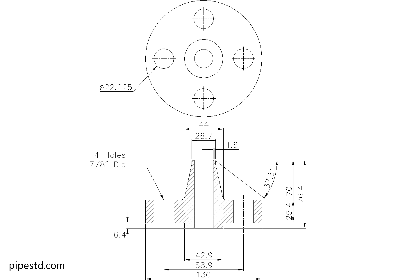Weld Neck Flange 3/4 Inch Class 900 Dimensions, Weight and Bolt Size