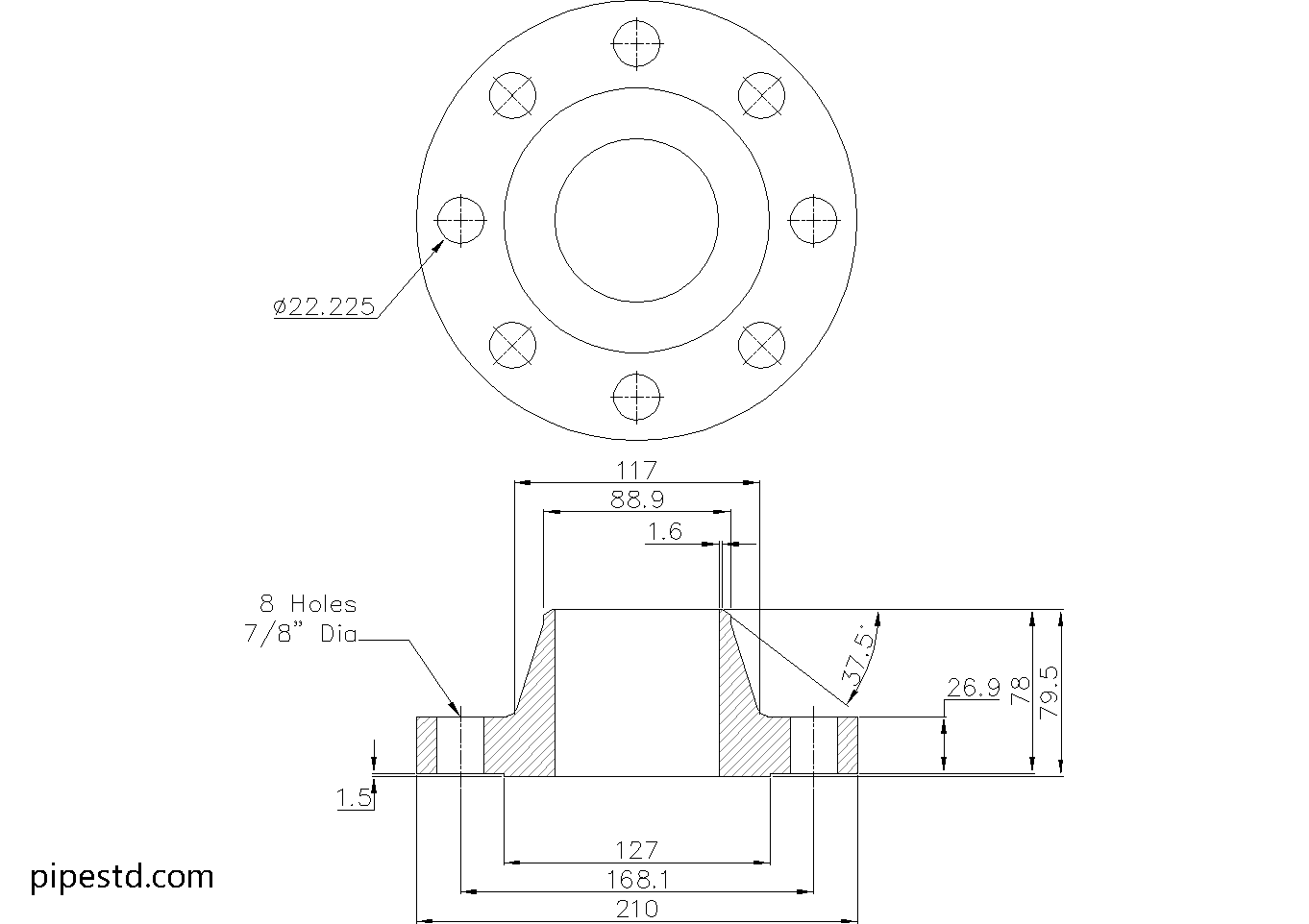 Weld Neck Flange 3 Inch Class 300 Dimensions, Weight and Bolt Size
