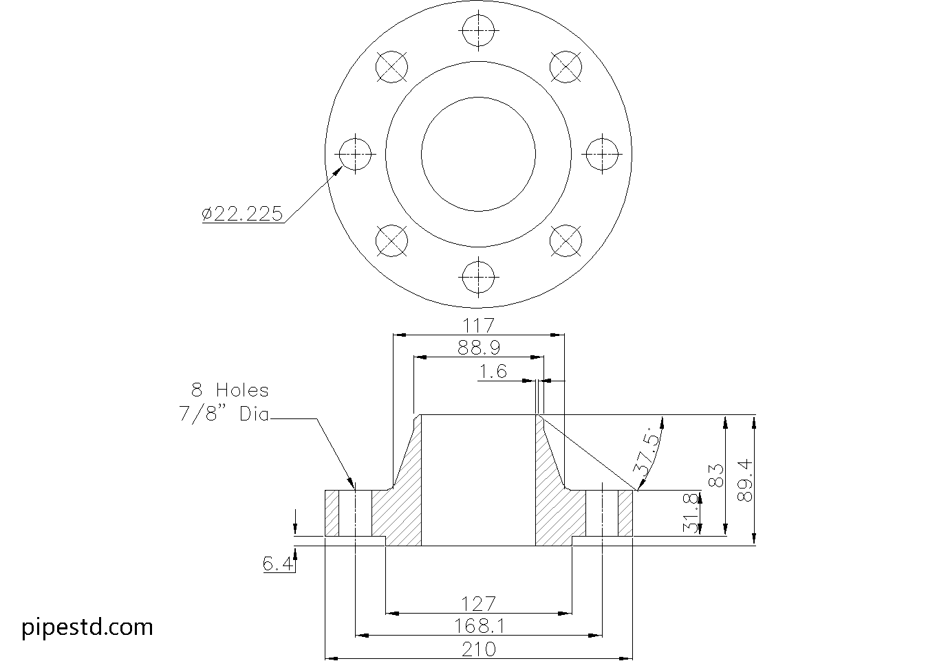 Weld Neck Flange 3 Inch Class 400 Dimensions, Weight and Bolt Size