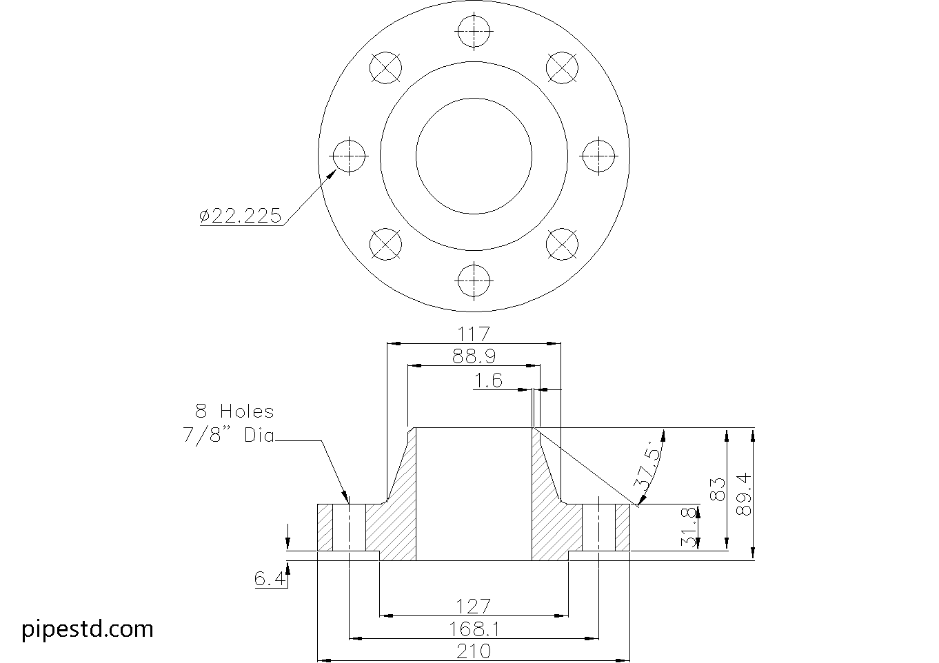 Weld Neck Flange 3 Inch Class 600 Dimensions, Weight and Bolt Size