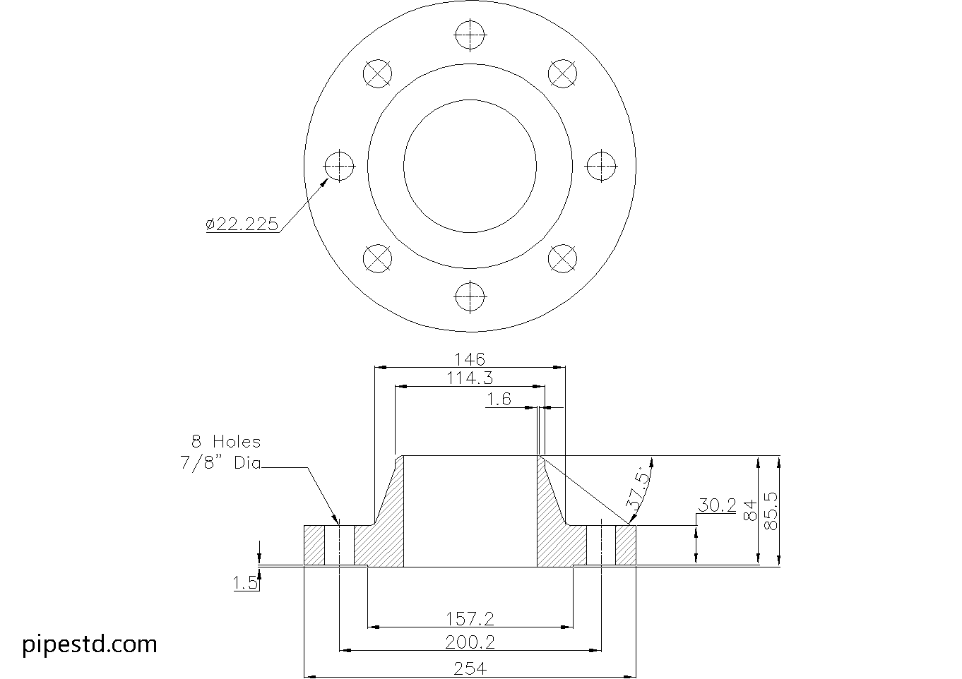 Weld Neck Flange 4 Inch Class 300 Dimensions, Weight and Bolt Size