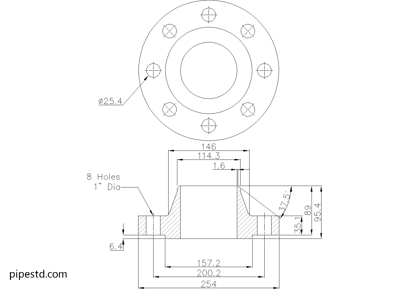 Weld Neck Flange 4 Inch Class 400 Dimensions, Weight and Bolt Size