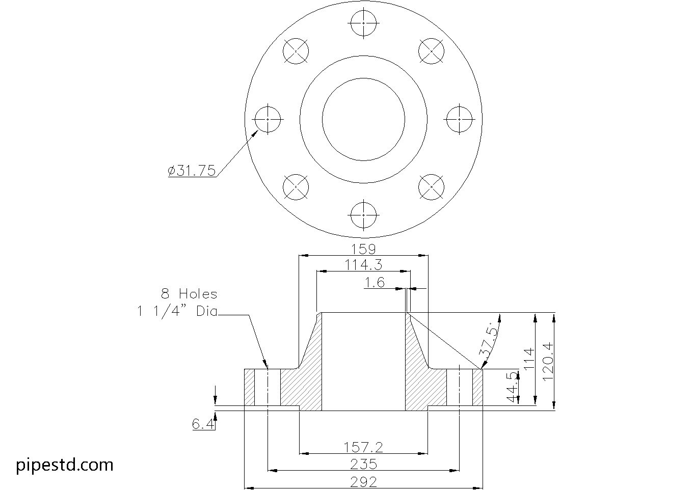 Weld Neck Flange 4 Inch Class 900 Dimensions, Weight and Bolt Size