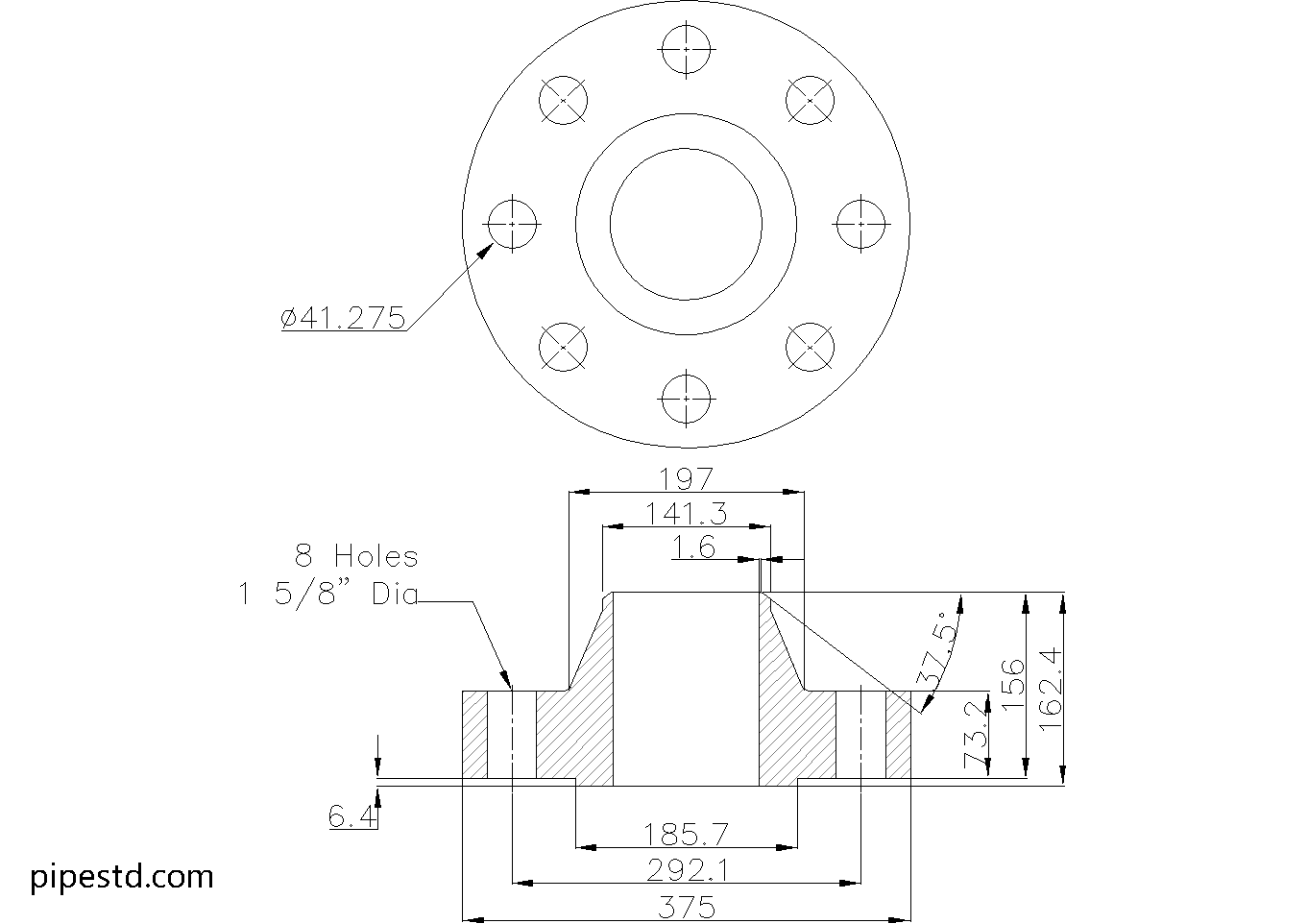 Weld Neck Flange 5 Inch Class 1500 Dimensions, Weight and Bolt Size