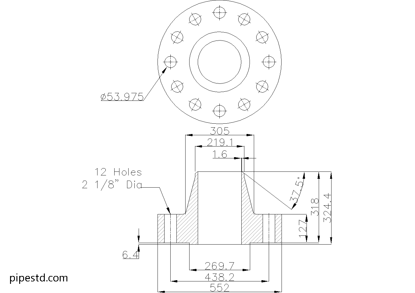 Weld Neck Flange 8 Inch Class 2500 Dimensions, Weight and Bolt Size