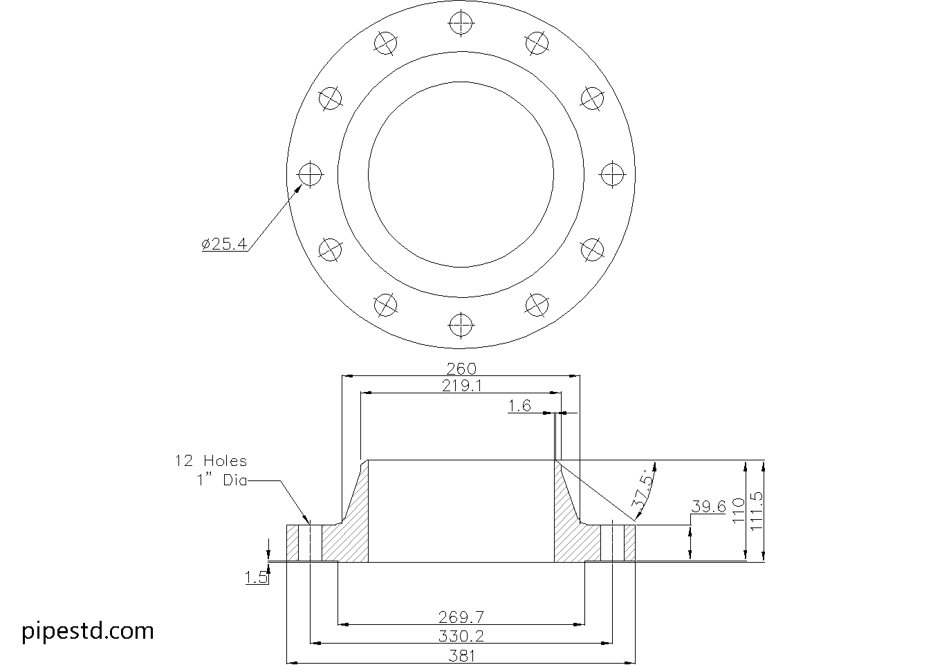 Weld Neck Flange 8 Inch Class 300 Dimensions, Weight and Bolt Size
