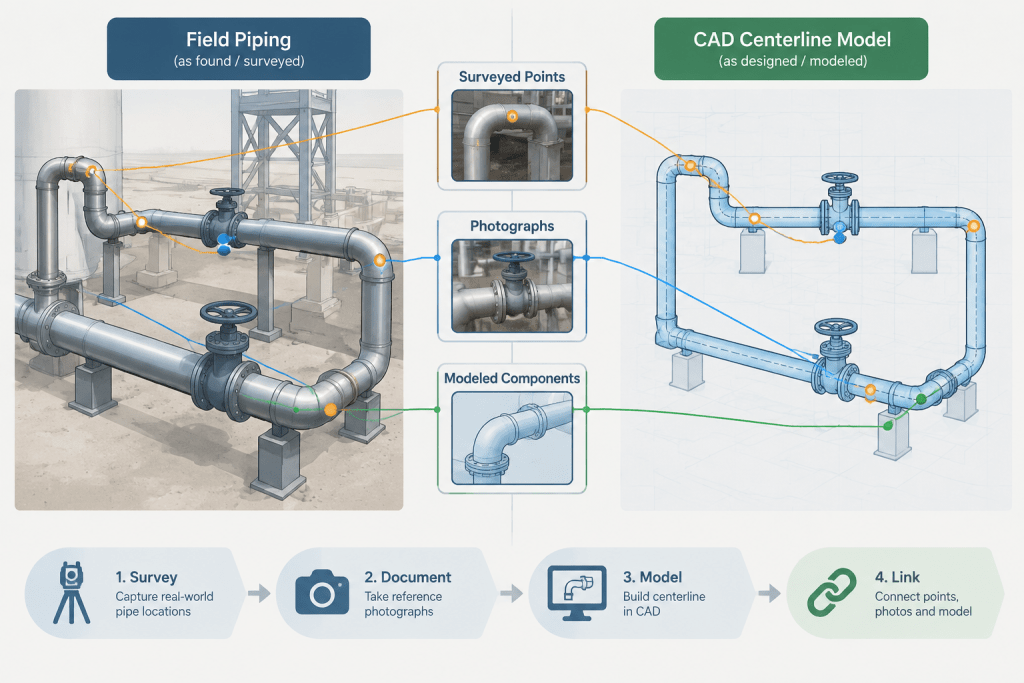 As-Built Piping Drawings in CAD: A Field Verification and Update Workflow engineering illustration