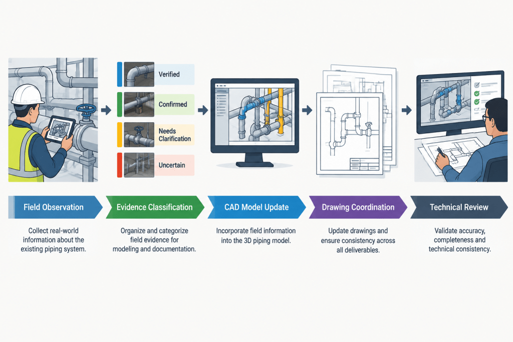 As-Built Piping Drawings in CAD: A Field Verification and Update Workflow engineering illustration