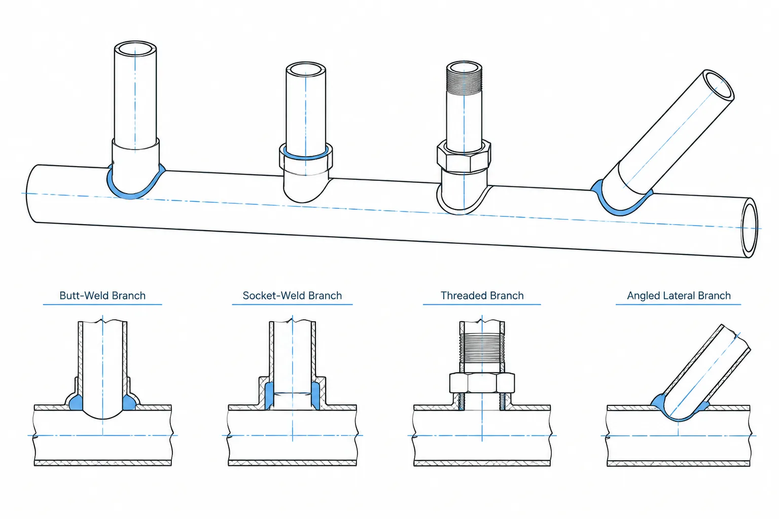 Branch Outlet Fittings in Piping CAD: Type, Orientation, and Fabrication Detail
