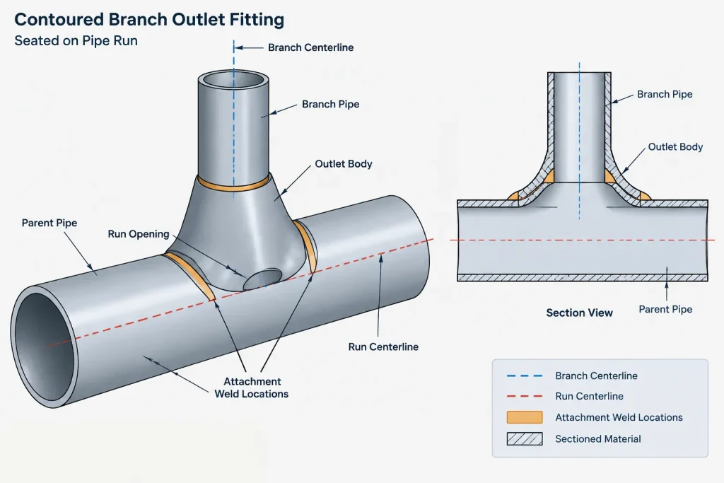 Branch Outlet Fittings in Piping CAD: Type, Orientation, and Fabrication Detail piping engineering illustration
