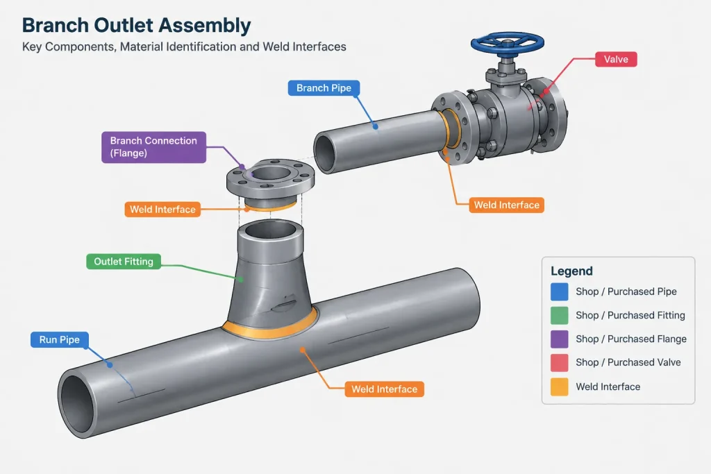 Branch Outlet Fittings in Piping CAD: Type, Orientation, and Fabrication Detail piping engineering illustration