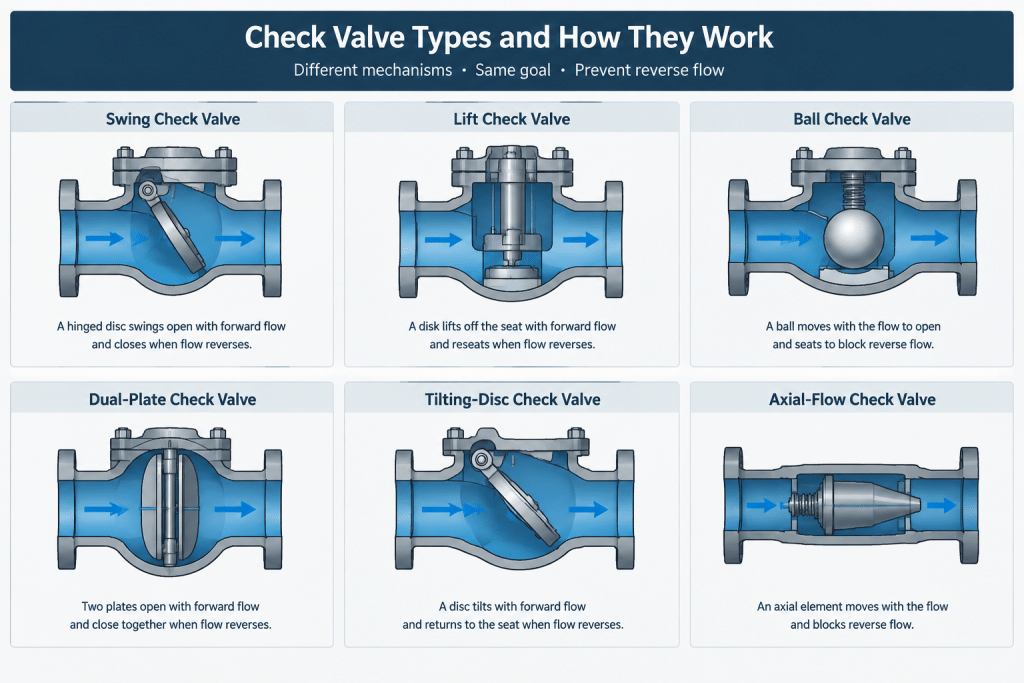 Check Valve Types in Piping CAD: Flow Direction, Orientation, and Maintenance piping engineering illustration