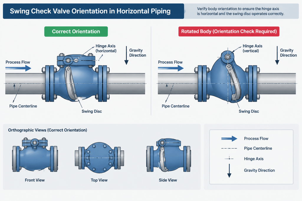 Check Valve Types in Piping CAD: Flow Direction, Orientation, and Maintenance piping engineering illustration