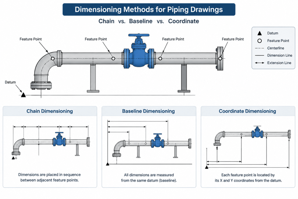 Closed Dimension Loops in Piping Drawings: How to Prevent Conflicting Fabrication Requirements piping engineering illustration